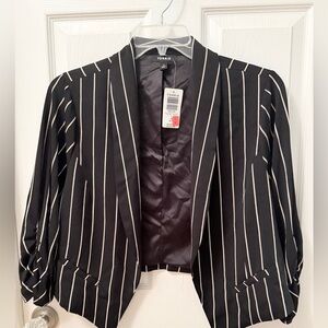 Torrid Plus 1X Black Stripe Open Front Blazer Hi-Low Hem Business Career NWT